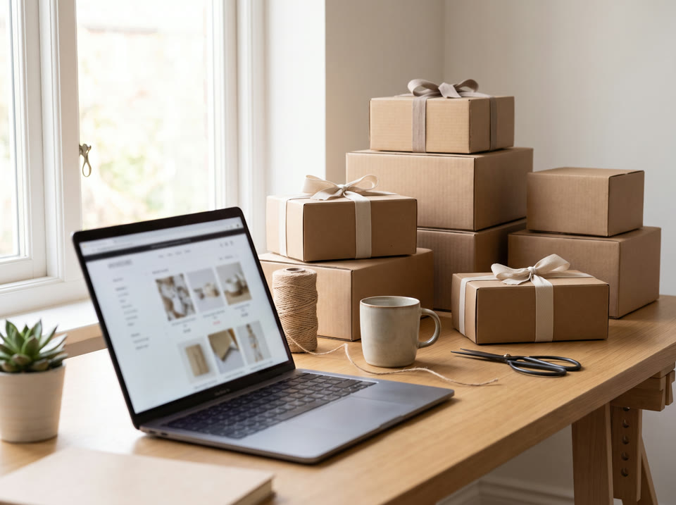 Paquetes y producto preparados para el envío de una tienda online