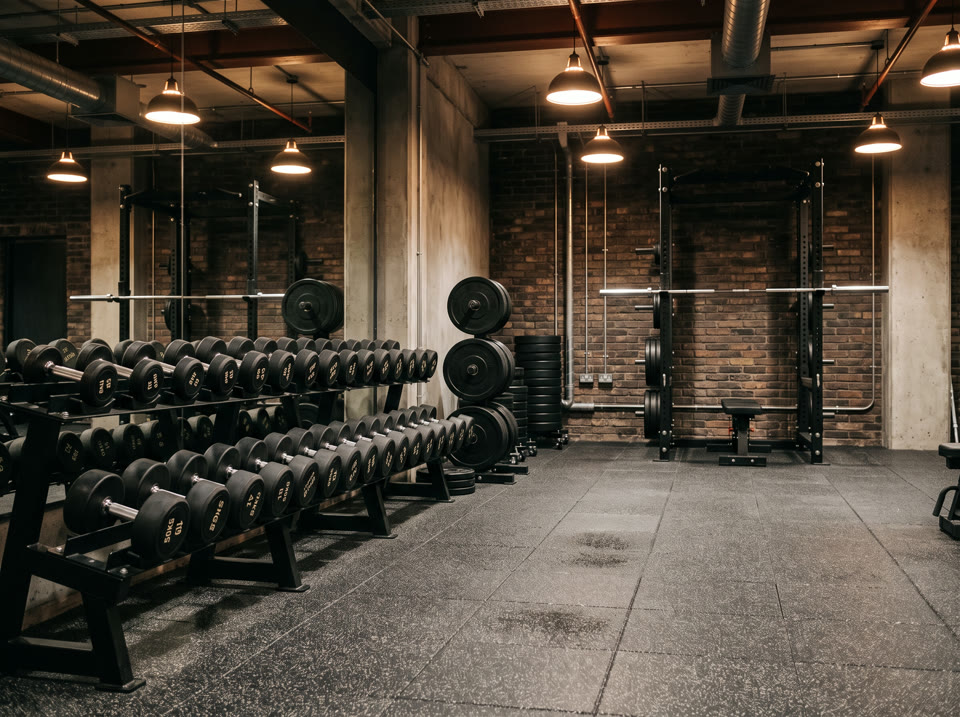 Sala de un gimnasio con esterillas de yoga y máquinas de pilates